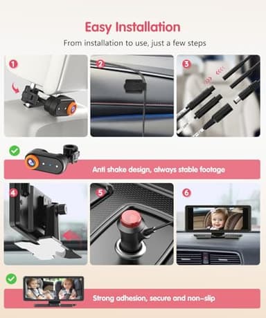 LUCKVIEW BM5PRO 7.2" 1080P HD Baby Car Camera for 2 Kids, Split Screen with IR Night Vision, Easy to Install & Adjust Brightness, Dual Car Camera Baby Monitor for Rear Seat Safety - Image 6