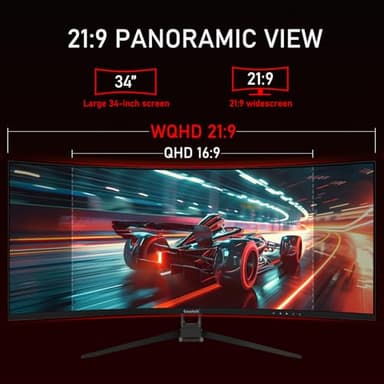 Gawfolk 34 Inch Ultrawide Curved 144Hz Gaming Computer Monitor 1500R PC Screen 21:9 UWQHD (3440x1440),Adaptive Sync,178° Viewing Angle,Display Port、HDMI2.0,Compatible with Wall mounting - Black - Image 3