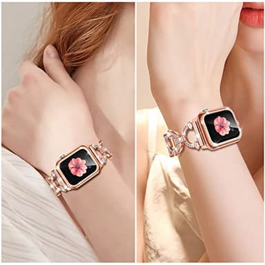 Mesime Compatible with Apple Watch Band 38mm 40mm 41mm 42mm 44mm 45mm , Women Girl Bling Diamond Jewelry Metal Strap Bands with Crystal Tempered Glass Screen Protector Case, Round Shiny Bracelet - Image 5