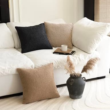 Foindtower Pack of 2, Decorative Textured Boucle Throw Pillow Covers Accent Solid Pillow Cases Neutral Soft Cozy Couch Cushion Case for Chair Sofa Bedroom Living Room Home Decor 26 x 26 Inch Black - Image 7