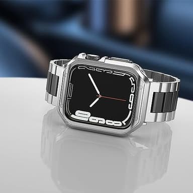 Designed for Apple Watch Band and Case, Stainless Steel Metal Chain with TPU Cover, Smart-Watch Link Bracelet Strap, Wrist-Band for i-Watch Series 9 8 7 6 5 4 3 2 1 SE, 41mm 40mm 38mm, Silver+Black - Image 3