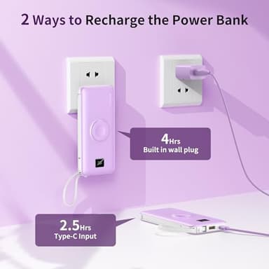 ANOUV Portable Charger with Built-in-Cable&AC Wall Plug& Magnetic Wireless iWatch Charger,10000mAh Power Bank,PD 22.5W Fast Charging Battery Pack Compatible with iPhones and Apple Watch etc.(1 Pack) - Image 5