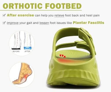 KuaiLu Womens Recovery Sandals Comfort Plantar Fasciitis Arch Support Ladies Orthopedic Adjustable Strap Sport Walking Slides Slip On Athletic Cushion Slippers Summer Pool Beach Sandles Green Size 9 - Image 4