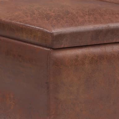 SIMPLIHOME Owen 34 inch Wide Mid Century Modern Rectangle Tray Top Small Coffee Table Storage Ottoman in Distressed Saddle Brown Vegan Faux Leather, Assembled, For the Living Room and Entryway - Image 7
