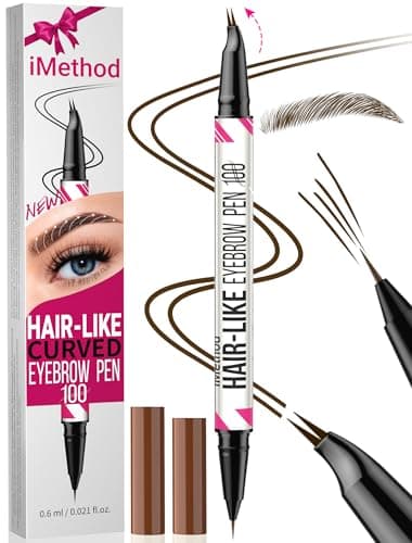 iMethod Curved Eyebrow Pen - Eyebrow Pencil, Brow Pencil 2-in-1 Dual-Ended Microblading Eyebrow Pen with Curved Tip and Precise Brush-Tip for Natural Hair-Like Brows, Last All-Day, Dark Brown - Image 1
