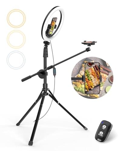 UBeesize 12" Selfie Ring Light with Stand and Overhead Camera Mount, 62" Foldable Tripod for iPhone with Ringlight, Phone Light for Video Recording,Cooking,Photography,Live Streaming,Tiktok,YouTube - Image 1