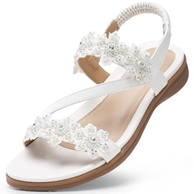 TEMOFON Sandals for Women Flat Dressy Summer Open Toe Sandals Woman Comfortable Walking Casual Beach Shoes White Size 8 - Image 1