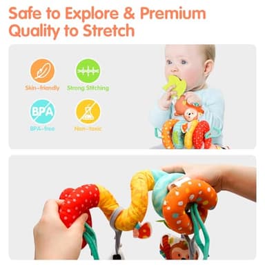 XIXILAND Car Seat Toys for Babies 0-6 Months Boy Girl Carseat Toys Hanging Spiral Stroller Toys, Infant Toys Baby Toys 0-6 Months Newborn Toys 0 3 Months Brain Development with Mirror Teether Rattle - Image 5