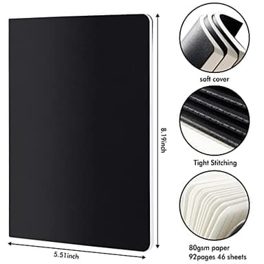 feela 16 Pack Soft Cover Journal Bulk, Lined Notebooks College Ruled for Work for Women Girl Writing, Blank Travel Journal Note Taking Notebook School Business Supplies, 8.2” x 5.5”, A5, Black - Image 2