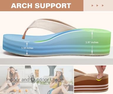ONCAI Women’s Platform Flip Flops 2025 Womans Dressy Summer Beach Essentials Wedge Sandals Trendy Comfortable Chunky Flatform Walking Outdoor Thick Rubber Soles Beige size 7 - Image 4