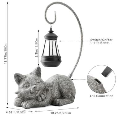 WSgift Outdoor Cat Figurine Garden Statue with Solar-Powered LED Light 13.77 Inches Tall Gift Garden Statue Decor for Cat Lovers Marbled - Image 2