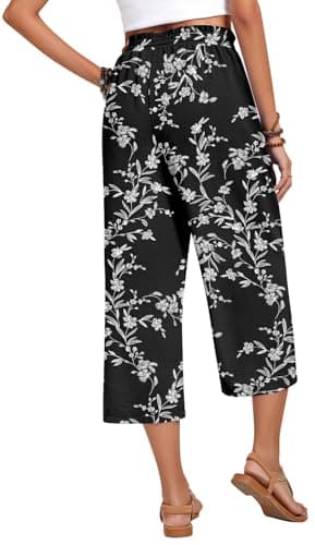 Anyhold Womens Plus Size Capri Pants Loose High Waisted Wide Leg Lounge Pants Drawstring Casual Palazzo Trousers with Pockets 2X-Large, White Carvings - Image 4
