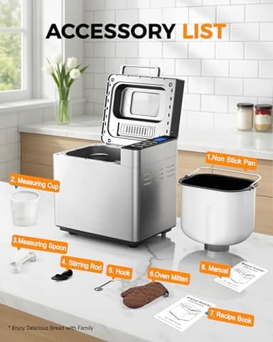 EUHOMY Bread Maker Machine 13 Program 2LB Bread Maker, Bread Machine with 3 Loaf Sizes and 3 Crust Colors, Breadmaker with Fruit & Nut Dispenser,Ideal for Family Gifts, Gluten Free - Image 9