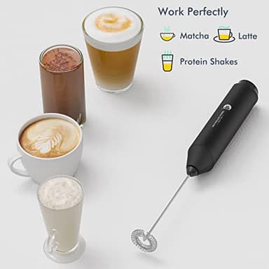 Powerful Milk Frother Handheld Foam Maker, Mini Whisk Drink Mixer for Coffee, Cappuccino, Latte, Matcha, Hot Chocolate, With Stand, Black - Image 4