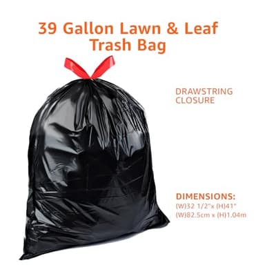 Amazon Basics Lawn & Leaf Drawstring Trash Bags, 39 Gallon, 40 Count - Image 3