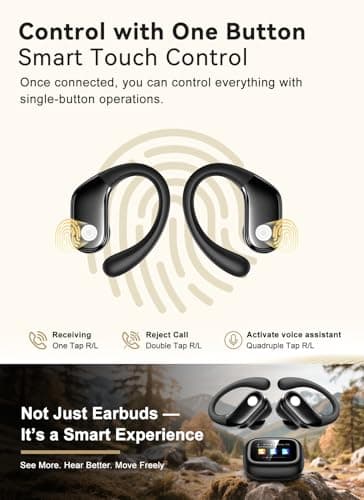 jaddsa Wireless Earbuds, ENC Noise Cancelling Sport Ear Buds with Multifunctional Touch Screen, Bluetooth 5.4 Headphones, Bass Stereo Sound, 5 EQ Over-Ear Earbuds for Sports/Workout/Gym-Black - Image 8