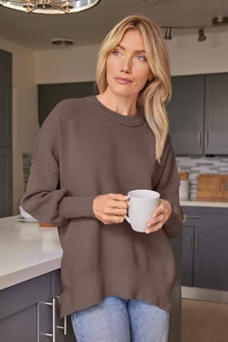 EFAN Women's Oversized Sweaters 2025 Fall Trendy Crewneck Batwing Sleeve Chunky Knit Long Pullover Cute Tunic Tops Dress Winter Clothes Cashmere Fashion Outfits Ladies Clothing Nutmeg M - Image 3