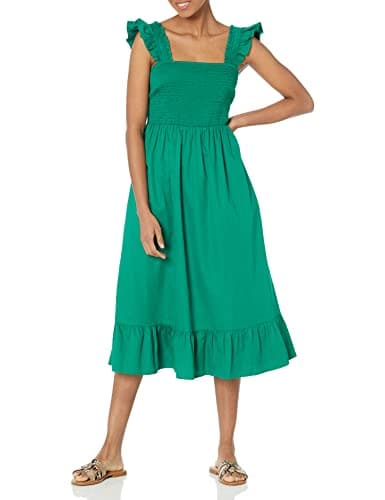 The Drop Women's Kimi Ruffled Shoulder Smocked Midi Dress, Ultramarine Green, 2X, Plus Size - Image 1