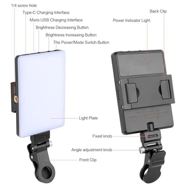 XINBAOHONG Rechargeable Clip Fill Video Conference Light, Selfie Light for Phone Android Camera iPad Laptop LED Phone for Makeup TikTok Selfie Vlog - Image 7