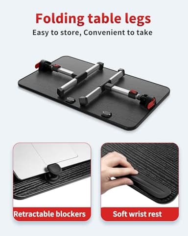 Laptop Desk Table, SAIJI Adjustable Laptop Stand, Portable Lap Desks with Foldable Legs, Notebook Standing Breakfast Tray Reading Desk for Sofa Couch Bed Floor (Black,Medium Size) - Image 4