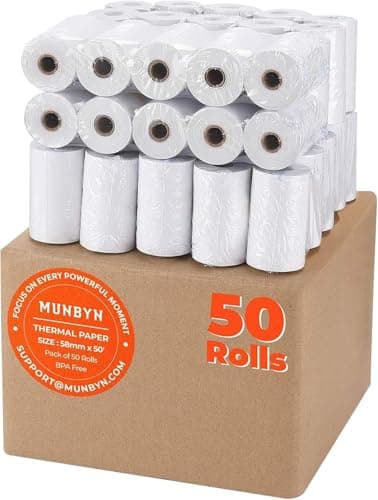 MUNBYN 2 1/4" x 50' Thermal Paper (50 Rolls), BPA Free Receipt Paper, 58mm Thermal Receipt Papers Fits All 58mm Thermal POS Printer, Square Terminal Credit Card Machines thick enough printers clearly - Image 1
