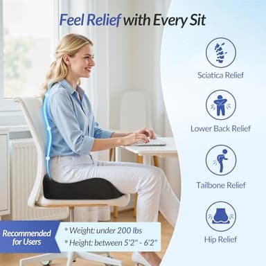 ZIKEE Pioneering Seat Cushion for Pressure Relief, Ergonomic Office Chair Cushion for Sciatica, Back, Hemorrhoids & Tailbone Pain Relief, High-Density Memory Foam Car Seat Cushion with Anti-Slip Base - Image 4