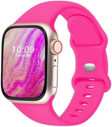 CREFORT Sport Bands Compatible with Apple Watch 46mm 38mm 40mm 41mm 42mm 44mm 45mm 49mm for Women Men, Soft Silicone Accessory Strap Wristband for iWatch Series 11 10 9 8 7 6 5 4 3 2 1 SE Ultra Hot Pink - Image 3