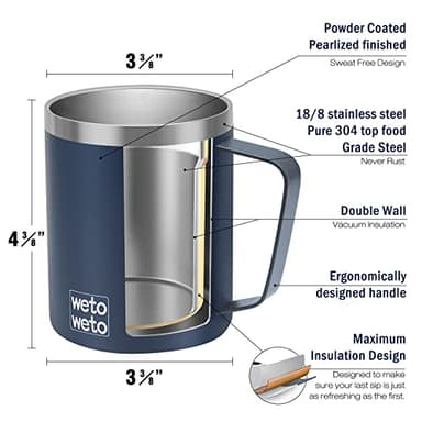 WETOWETO 14 oz Coffee Mug, Vacuum Insulated Camping Mug with Lid, Double Wall Stainless Steel Travel Tumbler Cup, Thermal Coffee Mug, Powder Coated Navy Blue - Image 3