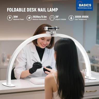 NEEWER Basics 29" Half Moon Nail Light for Desk, 36W Foldable Nail Tech Table Arc Lamp, LED Manicure Half Ring Light with Phone Holder for Makeup Beauty Tattoo Overhead Video Recording, HM02-D - Image 3