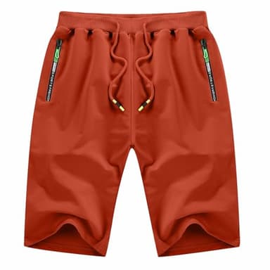 YTD Men's Shorts Casual Classic Fit Drawstring Summer Beach Shorts with Elastic Waist and Pockets M Flame Red - Image 1