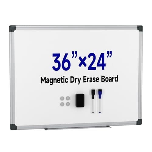 Magnetic White Board Hanging 36" x 24" for Wall, Dry Erase Board for Office, School, Home, Silver Frame, Includes Eraser, Markers, Magnets, Pen Tray - Image 1