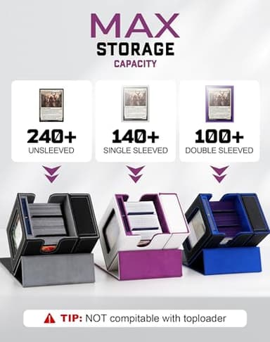 ZLCA MTG Commander Deck Box with Display Window, Card Deck Box Holds 100 Double-Sleeved Cards with Dice Tray & 35pt Magnetic Card Holder(White& Purple) - Image 3