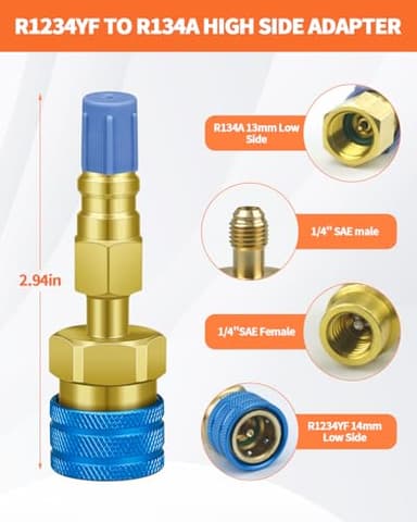 R1234YF Adapter, R1234YF to R134A Quick Coupler, 1234yf to 134a Quick Coupler, High Low Side Connector Conversion Kit AC Charging for R1234yf Refrigerant Air Conditioning System Hose Fitting - Image 3