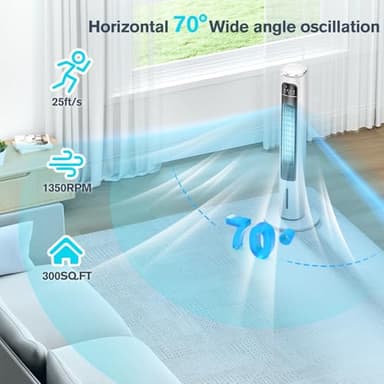 Windowless Portable Air Conditioners, 37’’ Evaporative Air Cooler w/Remote, 2.5L Water Tank & 4 Ice Packs, 12H Timer Auto-off, 70° Oscillating, Quiet Cooling Tower Fan For Bedroom Living Room Office - Image 6