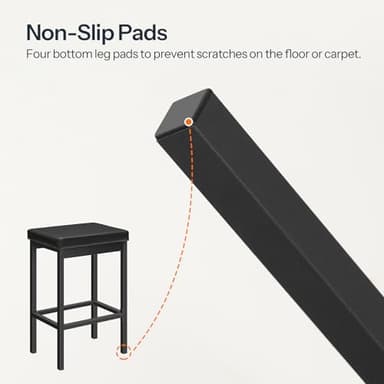 HOOBRO Bar Stools, Set of 3 Modern Black Rectangular Bar Chairs, 24.8-Inch Height, 2" Thick Upholstered Seat with High-Density Sponge, for Kitchen, Dining Room, Cafe, Bar Counter - Image 8
