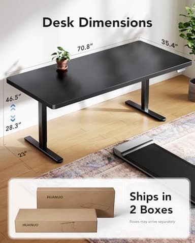 HUANUO Electric Standing Desk, 71 x 35 inch Large Height Adjustable Table, Powerful Brushless Motor, 4 Memory Preset, Sit Stand Up Desk, Home Office Computer Table with Thick T-Shaped Frame - Image 3