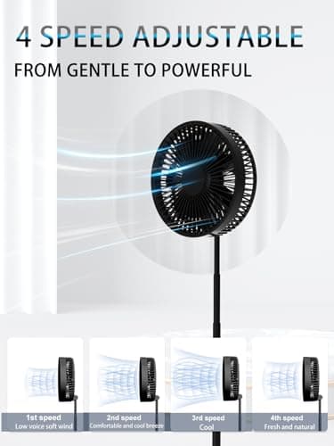 UN UNITEDTIME Foldable Fan Foldaway with Remote Control, 7200mAh Rechargeable Battery Powered Pedestal Fan for Camping, 4 Speed, Timer, Portable Table for Travel, Outdoor, Home (Black) - Image 6