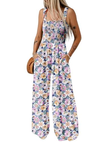Dokotoo Loose Jumpsuits for Women Overalls Oversized Solid Color Wide Leg One Piece Sleeveless jumpsuit Long Pant Romper with Pockets 2025 Fashion Printed Purple Large - Image 1