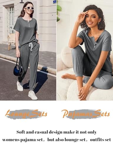 Ekouaer Womens Pajama Sets 2 Piece Pjs Short Sleeve Lounge Sets Joggers Pants Sleepwear Soft Outfits,XL - Image 5