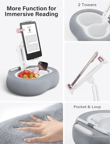 TAZENI Tablet Kindle Pillow Stand Holder with 2 Trays Fit 4''-13'' Phone/Tablet/Kindle iPad Holder Stand for Bed with Soft Plus Fabric Reading Accessories Gift for Reading, Gray - Image 9