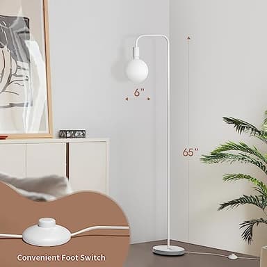 ONEWISH Floor Lamp for Living Room - Minimalist Standing Lamp with Modern LED Bulb, White Frosted Globe Glass 6", 1800K Warm Ambiant Lighting Decorative Tall Lamp for Bedroom Dorm - Image 5