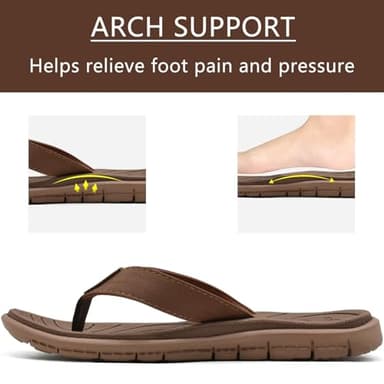 KuaiLu Womens Casual Flip Flops Comfortable Yoga Mat Arch Support Memory Foam Comfort Cushion Summer Beach Pool Slip on Walking Thong Sandals Ladies Orthotic Recovery Plantar Fasciitis Brown Size 8 - Image 3