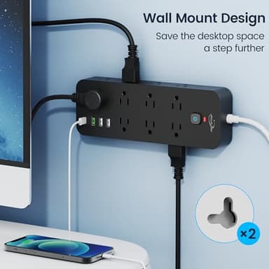 Surge Protector Power Strip with USB Ports, 14 AC Outlets with 4 USB Ports (1 USB C), 5 Feet Cord with Multiple outlets, 1875W/15A, One Touch Switch Button, Wall Mountable for Home, Office-Black - Image 4
