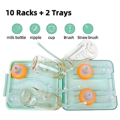 Maclined Travel Baby Bottle Drying Rack Set with Extendbale Protable Silicone Bottle Brush, Nipple Cleaner Brush,Straw Brush Compact Size Baby Essential for Newborn & Moms (Green) - Image 4