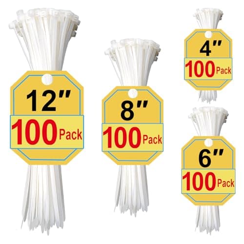Zip Ties Assorted Sizes 4+6+8+12 Inch, 400 Pack, White Cable Ties for Multi-Purpose, Nylon/Plastic Wire Ties for Home Improvement, Office & Outdoor Use (Clear-Colored Style). - Image 1