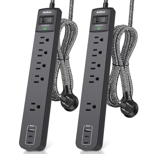 2 Pack Power Strip Surge Protector - 5 Widely Spaced Outlets 3 USB Charging Ports, 1875W/15A 6Ft Braided Extension Cord, Flat Plug Overload Protection, Wall Mount for Home Office Dorm Room Essentials - Image 1