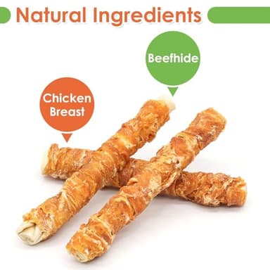 MON2SUN Dog Treats, 9 Inch Chicken Wrapped Rawhide Rolls Snacks, Teeth Cleaning and Long Lasting Chews for Medium and Large Dogs, 38.8oz (10 Count-Pack of 1) - Image 2