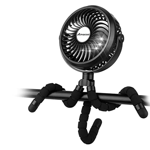 AMACOOL Battery Operated Stroller Fan Flexible Tripod Clip On Fan with 3 Speeds and Rotatable Handheld Personal Fans for Car Seat Crib Bike Treadmill (Black) - Image 1