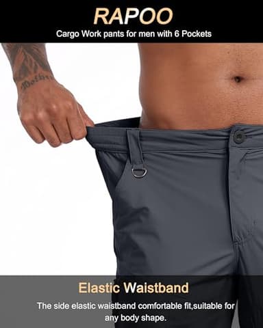 Rapoo Hiking Pants for Mens with Pockets Comfy Lightweight Waterproof Quick Dry Travel Track Outdoor Summer Camping Thin Fishing Work Cargo Pants Grey 40Wx30L - Image 3
