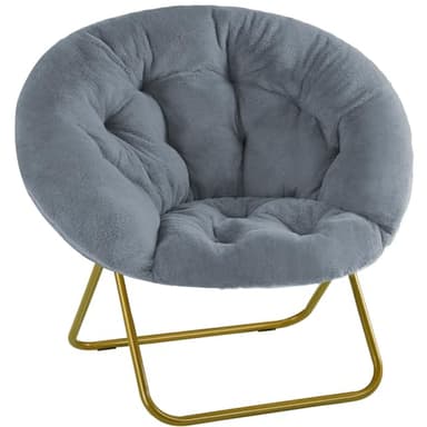 Sweetcrispy Cozy Saucer Chairs Faux Fur Living Room Reading Lounge Furniture Folding Comfy with Soft Thick Padded Seat Metal Frame Modern Style for Bedroom Home Adults, X-Large, Grey - Image 1
